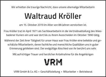 Traueranzeige von Waltraud Kröller von vrm-trauer