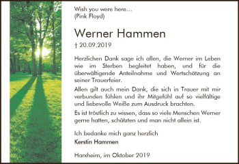 Traueranzeige von Werner Hammen von vrm-trauer