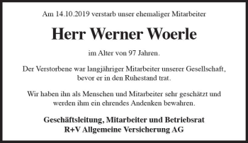 Traueranzeige von Werner Woerle von vrm-trauer