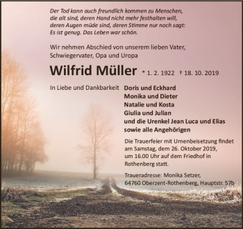 Traueranzeige von Wilfried Müller von vrm-trauer