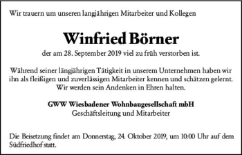 Traueranzeige von Winfried Börner von vrm-trauer