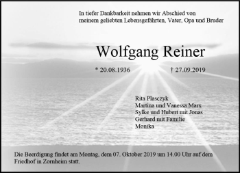 Traueranzeige von Wolfgang Reiner von vrm-trauer