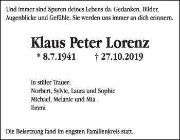 Traueranzeige von Klaus Peter Lorenz von Bergsträßer Anzeiger