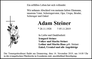 Traueranzeige von Adam Steiner von vrm-trauer