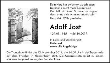 Traueranzeige von Adolf Jost von vrm-trauer