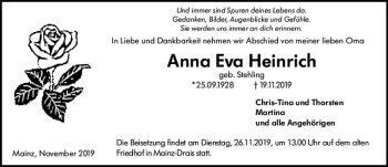 Traueranzeige von Anna Eva Heinrich von vrm-trauer