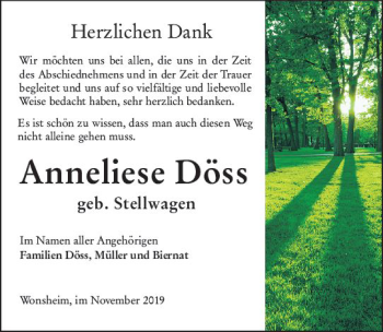 Traueranzeige von Anneliese Döss von vrm-trauer