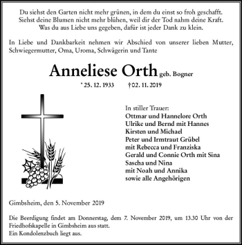 Traueranzeige von Anneliese Orth von vrm-trauer