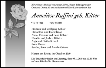 Traueranzeige von Anneliese Ruffini von vrm-trauer