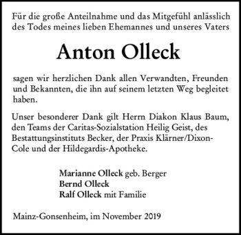 Traueranzeige von Anton Olleck von vrm-trauer