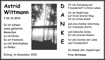 Traueranzeige von Astrid Wittmann von vrm-trauer