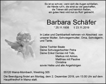 Traueranzeige von Barbara Schäfer von vrm-trauer