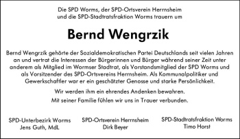 Traueranzeige von Bernd Wengrzik von vrm-trauer
