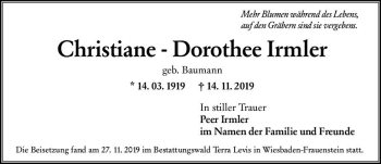 Traueranzeige von Christiane - Dorothee  Irmler von vrm-trauer