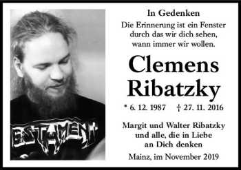Traueranzeige von Clemens Ribatzky von vrm-trauer