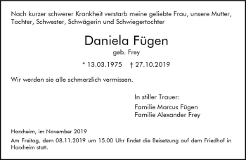 Traueranzeige von Daniela Fügen von vrm-trauer