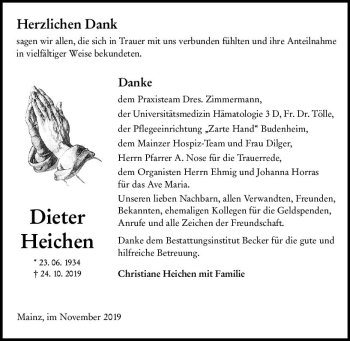 Traueranzeige von Dieter Heichen von vrm-trauer