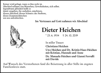 Traueranzeige von Dieter Heichen von vrm-trauer