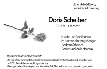 Traueranzeige von Doris Scheiber von vrm-trauer