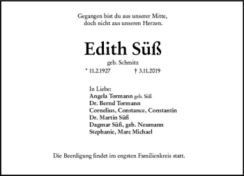 Traueranzeige von Edith Süß von vrm-trauer