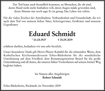 Traueranzeige von Eduard Schmidt von vrm-trauer