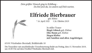 Traueranzeige von Elfriede Bierbrauer von vrm-trauer