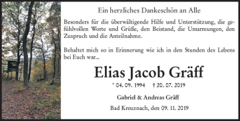 Traueranzeige von Elias Jacob Gräff von vrm-trauer