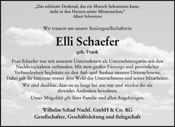 Traueranzeige von Elli Schaefer von vrm-trauer