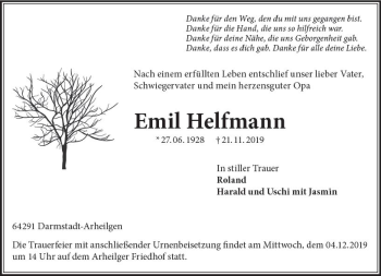 Traueranzeige von Emil Helfmann von vrm-trauer