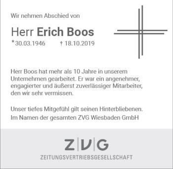 Traueranzeige von Erich Boos von vrm-trauer