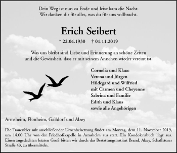 Traueranzeige von Erich Seibert von vrm-trauer
