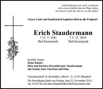 Traueranzeige von Erich Staudermann von vrm-trauer