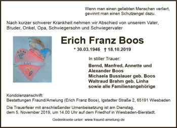 Traueranzeige von Erich Franz Boos von vrm-trauer