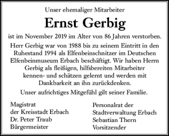Traueranzeige von Ernst Gerbig von vrm-trauer