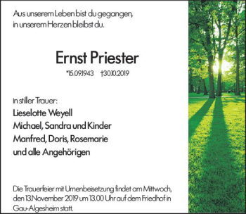 Traueranzeige von Ernst Priester von vrm-trauer