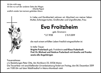 Traueranzeige von Eva Froitzheim von vrm-trauer