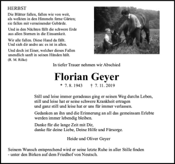 Traueranzeige von Florian Geyer von vrm-trauer