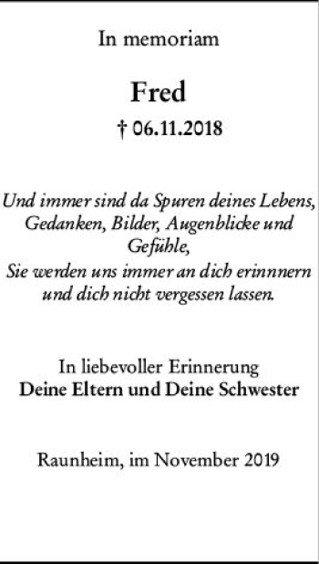 Traueranzeige von Fred  von vrm-trauer
