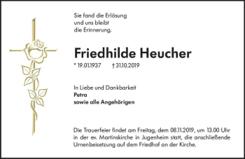 Traueranzeige von Friedhilde Heucher von vrm-trauer