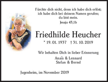 Traueranzeige von Friedhilde Heuchor von vrm-trauer