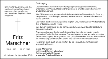 Traueranzeige von Fritz Marschner von vrm-trauer