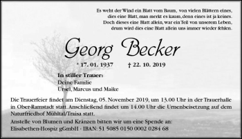 Traueranzeige von Georg Becker von vrm-trauer