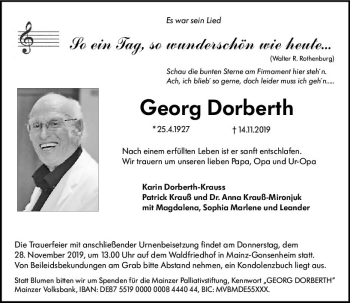 Traueranzeige von Georg Dorberth von vrm-trauer