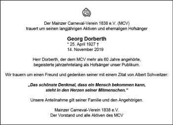 Traueranzeige von Georg Dorberth von vrm-trauer
