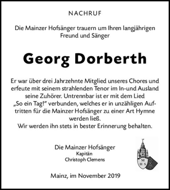 Traueranzeige von Georg Dorberth von vrm-trauer