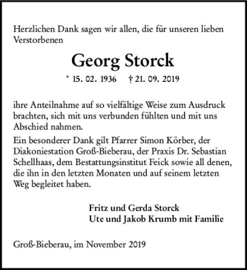 Traueranzeige von Georg Storck von vrm-trauer