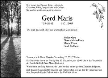 Traueranzeige von Gerd Maris von vrm-trauer