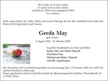 Traueranzeige von Gerda May von vrm-trauer