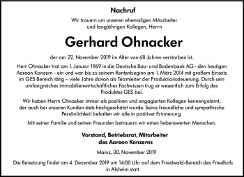 Traueranzeige von Gerhard Ohnacker von vrm-trauer