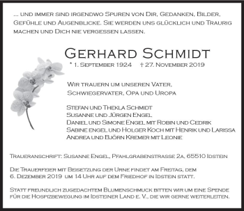 Traueranzeige von Gerhard Schmidt von vrm-trauer